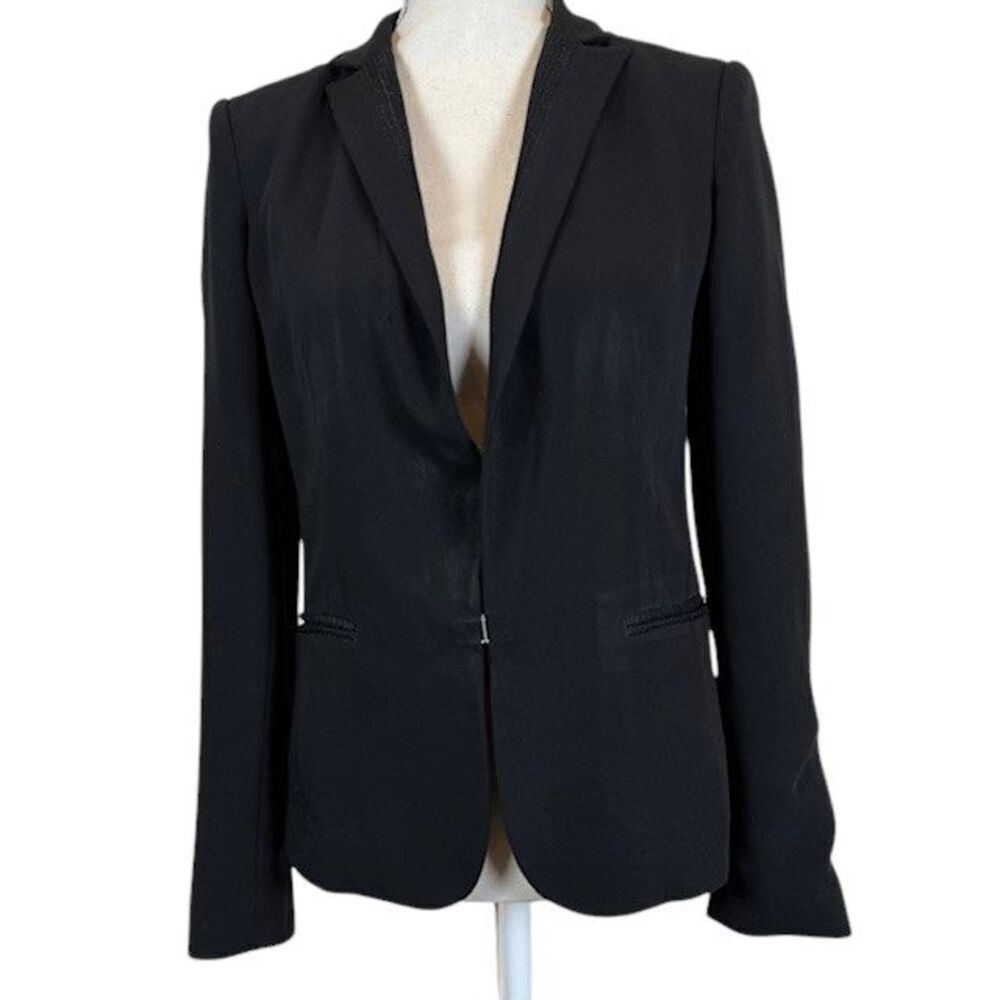 Rag & Bone Stretch Black Blazer Texture Lapel and Front Pocket Trim‎ Size 8